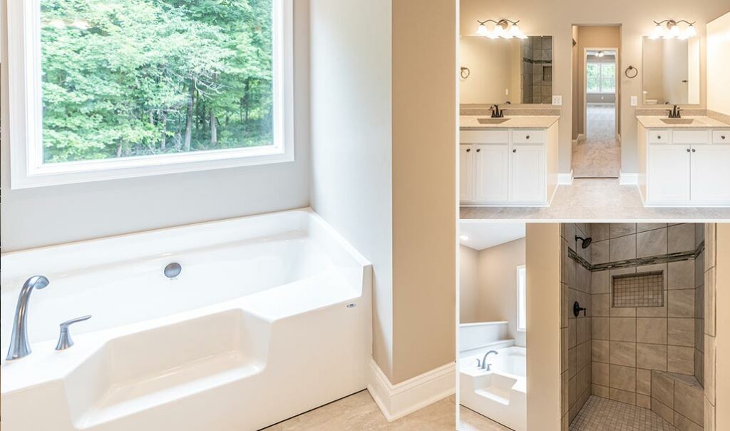 Bathroom with spa tub and double vanities