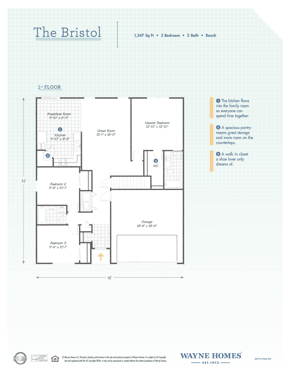 Bristol Floor Plan Ranch Custom Home Wayne Homes Floor Plan