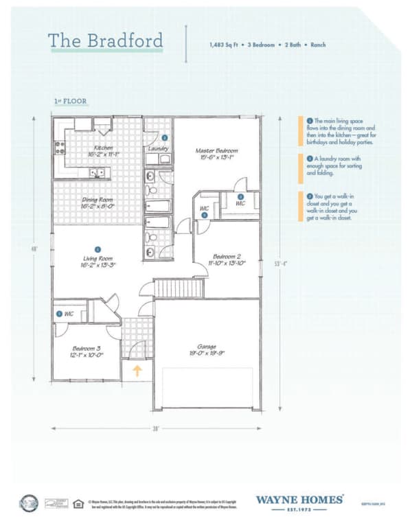 Bradford Floor Plan Ranch Custom Home Wayne Homes