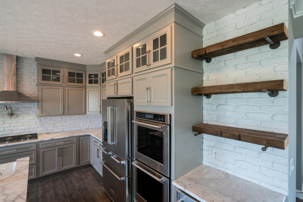 Built in cabinets with floating shelves  Built in shelves living room,  Dining room shelves, Kitchen remodel design